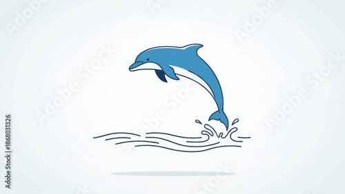 Simple Blue Jumping Dolphin Ocean Wave Marine Animal Logo
