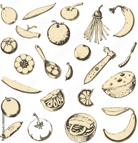 Hand-Drawn Vintage Fruit & Vegetable Sketch Collection