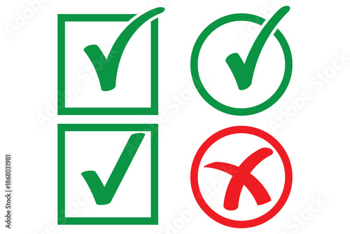 Check tick mark icon set. Cross box x check mark checkbox v list vector draw hand drawn sketch doodle brush marker checklist symbol wrong right circle. Vector .