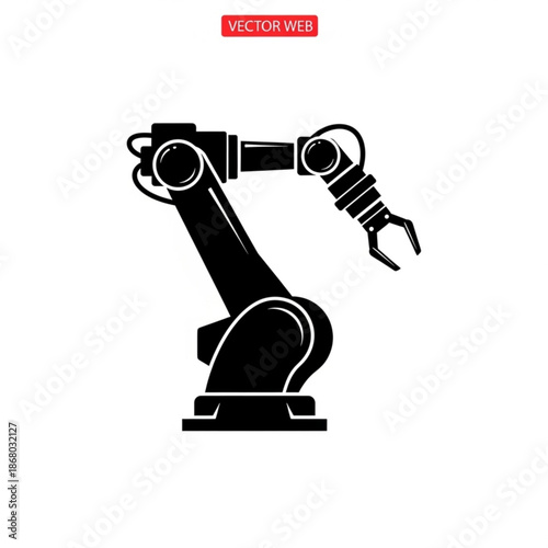 Illustration of robotic arm with wrench in industrial setting