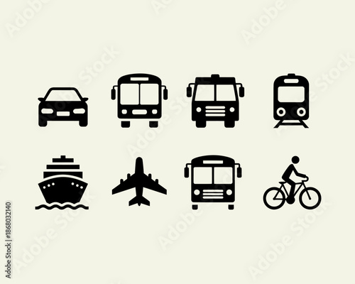 Transportation modes and vehicles icons.