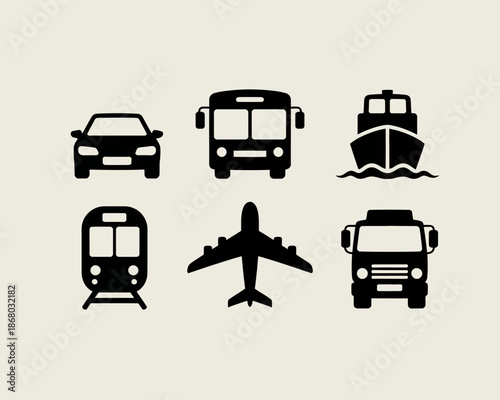 Various modes of transportation icons set.