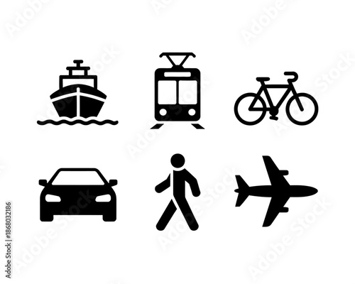 Various modes of transportation icons set.
