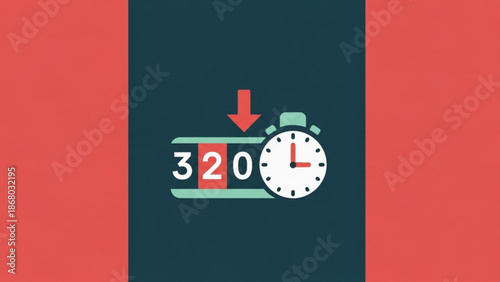 A digital timer with a stopwatch and countdown display showing 320 seconds on a dark background with red accents with clock and graphic and icon