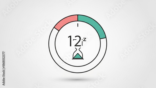 A visually appealing graphic representation of a circular progress bar with an hourglass and mathematical symbols on a clean white background for business and technology