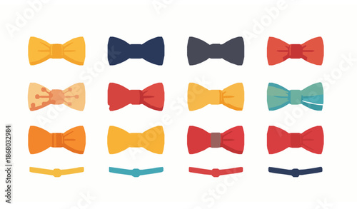 Cartoon bow tie icons set in flat vector style for suit dress and fashion design