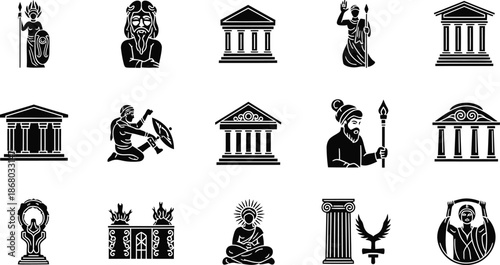 Ancient Greek Mythology and Religious Icons Set (83) vector