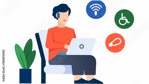 Remote worker with laptop and wireless internet connection