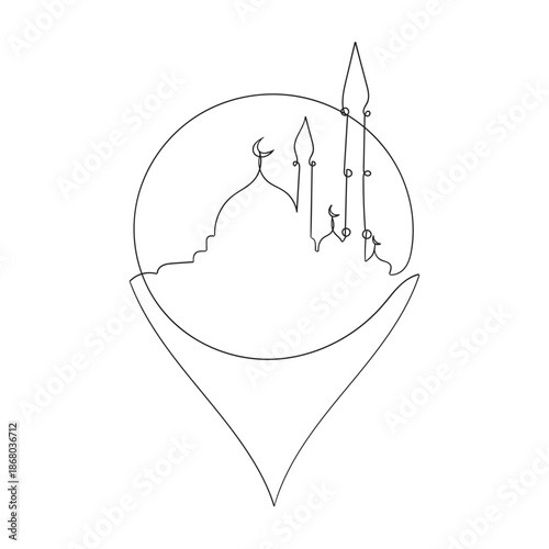 Mosque Location for Icon Symbol continuous line