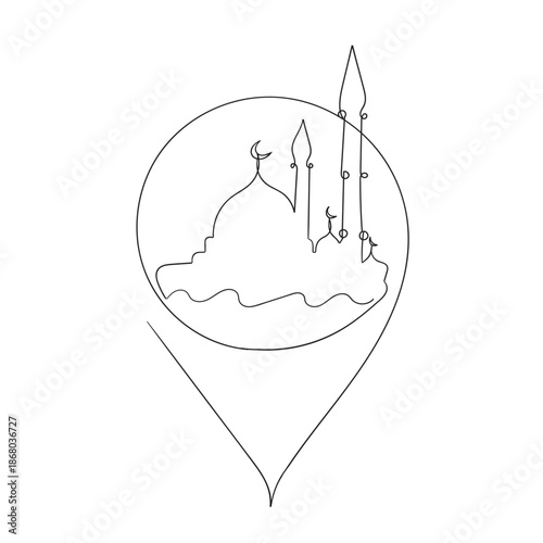 Mosque Location for Icon Symbol continuous line