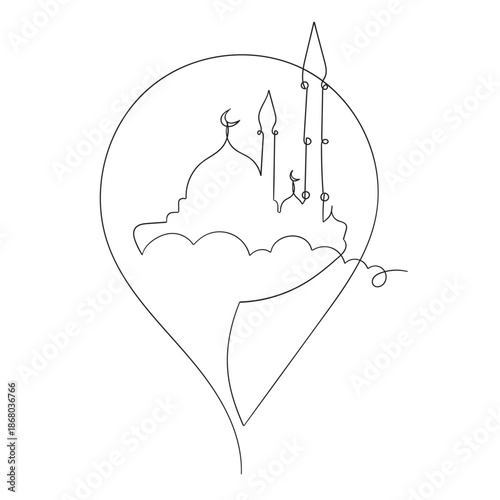 Mosque Location for Icon Symbol continuous line