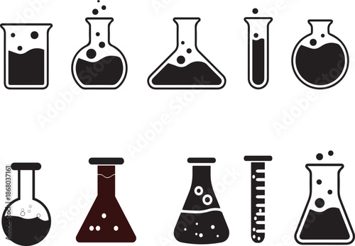 Collection of black science laboratory glassware chemistry