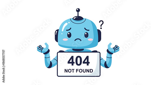 Confused robot holding 404 not found sign