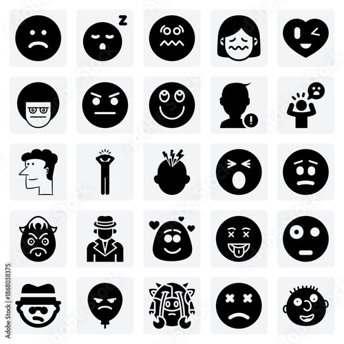 Male Character Facial Expressions And Moods – Showing Sadness, Anger, Sleepiness, And A Playful Wink