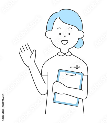 手を差し出して案内をする看護師　ベクター