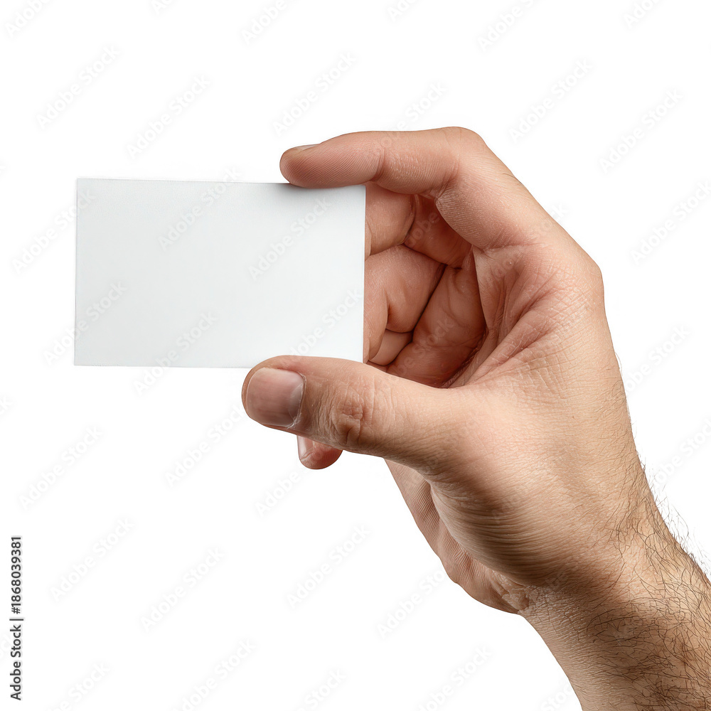 Obraz premium Hand holding blank card isolated on transparent background