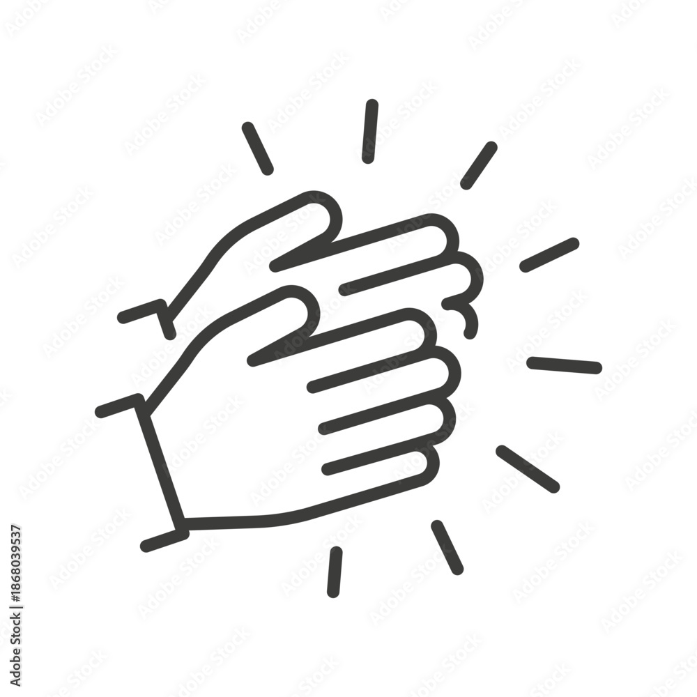 Fototapeta premium Clapping hands icon. Clap or applause, celebration hand gesture. Line art vector icon.
