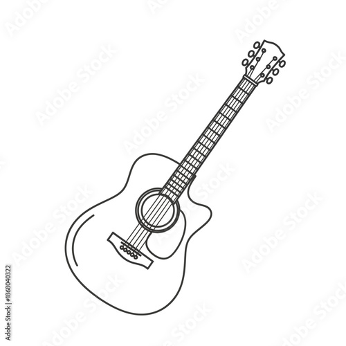 Acoustic Guitar Outline Drawing, Musical Instrument, Vector Illustration