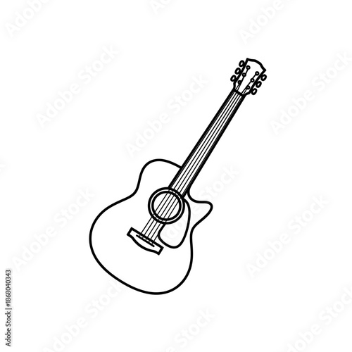 Acoustic Guitar Outline Drawing, Simple Music Instrument Vector Icon