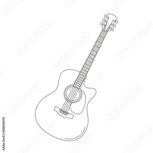 Acoustic Guitar Outline Drawing, Simple Musical Instrument Illustration