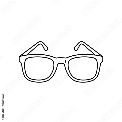 Minimalist eyeglasses icon, simple outline drawing of spectacles on white background.