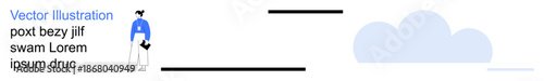 Branding, presentations, marketing, business concepts, digital design, creativity. A person stands beside text and a subtle cloud element on a clean layout. Branding and presentations concept