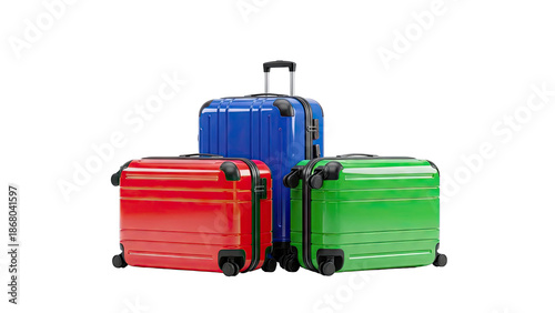 Three Colorful Rolling Suitcases