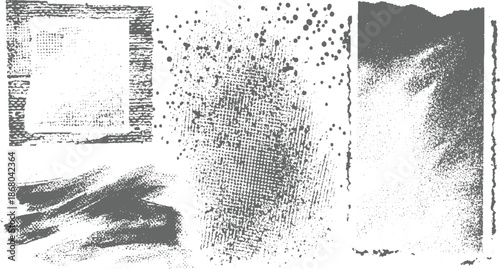 Collection of distressed grunge textures and abstract featuring rough edges and speckled patterns for artistic backgrounds and overlays