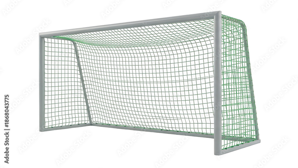 Fototapeta premium Soccer goal post with net on a sports field for football or soccer games and outdoor recreation activities isolated on transparent background
