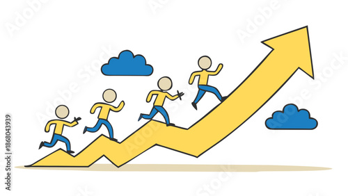 Business growth and success with people running up an arrow graph
