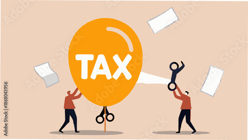 People cutting tax with scissors to save money