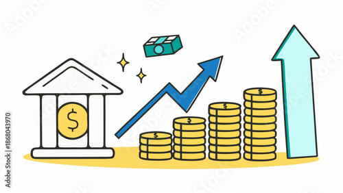 Increasing financial growth with rising coins and successful banking