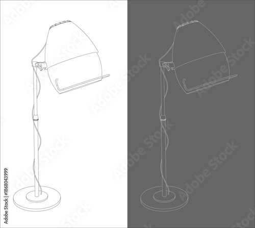 Isometric Standing Salon Hood Hair Dryer Technical Drawing Wireframe Perspective