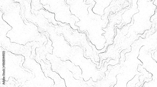 Abstract organic pattern of thin grey wavy lines and scattered dots on a white background resembling topographic map contours or a neural network structure