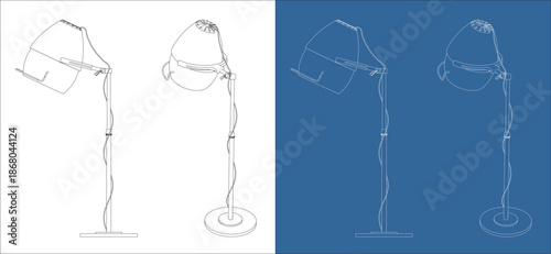 Orthographic Technical Plan of Standing Salon Hair Dryer with Dimensions and Multi Views