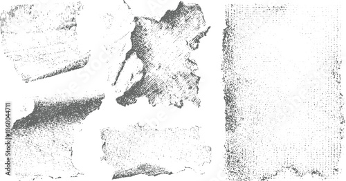 Collection of torn fabric and paper textures with detailed weave patterns and rough edges for grunge and distressed applications