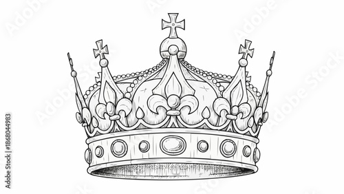 Detailed Sketch of a Royal Crown with Jewels.