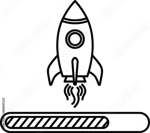Rocket launch loading bar icon representing startup process, progress, innovation, technology, and software development concept