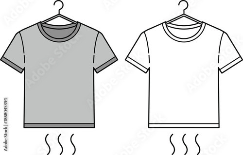 Wet and Dry T-Shirt Comparison Icon on Hanger Line Vector Illustration Showing Laundry Drying and Moisture Concept