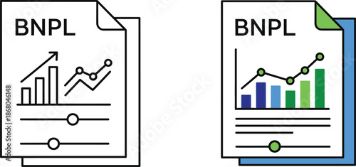 BNPL Financial Report Document with Growth Charts Flat Vector Illustration for Buy Now Pay Later Analytics and Credit Performance Concept