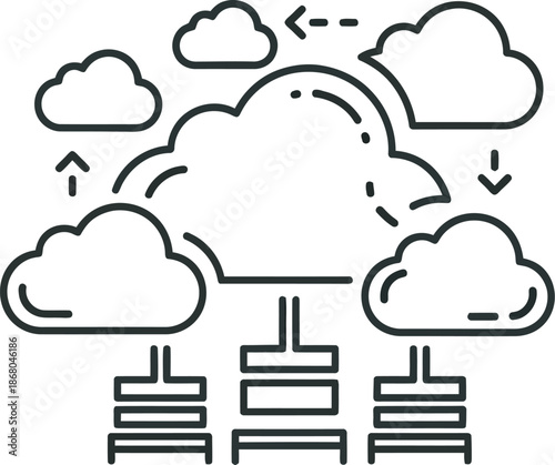 Cloud computing technology concept with servers and clouds modern digital illustration for business innovation