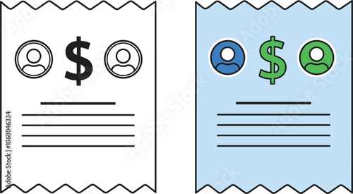 Financial Receipt Document with User and Dollar Icons Flat Vector Illustration for Payment Invoice Transaction and Billing Concept