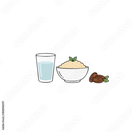 rice mineral water and kurma design vector illustration
