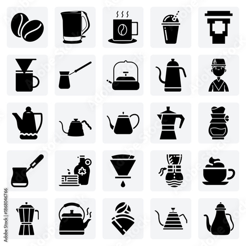 A Variety Of Coffee Preparations – Pour-Over Methods, Turkish Style Brewing, And Classic Hot Or Iced Lattes For Menus.