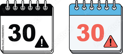 Calendar Reminder Warning Icon Flat Vector Illustration Showing Thirty Days Deadline Alert for Schedule Time Limit and Due Date Concept