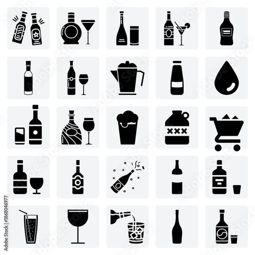 A Selection Of Alcoholic Drinks – Beer, Wine, Spirits, And Liqueur Bottles For Party And Celebration Graphics