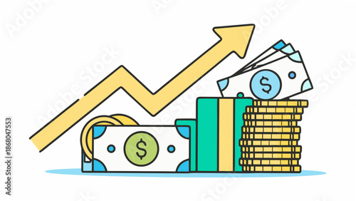 Financial growth concept with money and rising graph