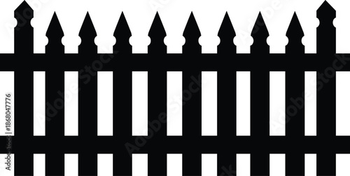 Black Wooden Fence Silhouette Flat Vector Illustration for Boundary Protection Garden Yard and Property Divider Design Concept