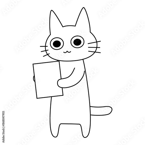 書類を確認・チェックするかわいい白猫のイラスト