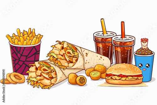 Satisfying wrap menu enriched with french fries and drinks on the side.